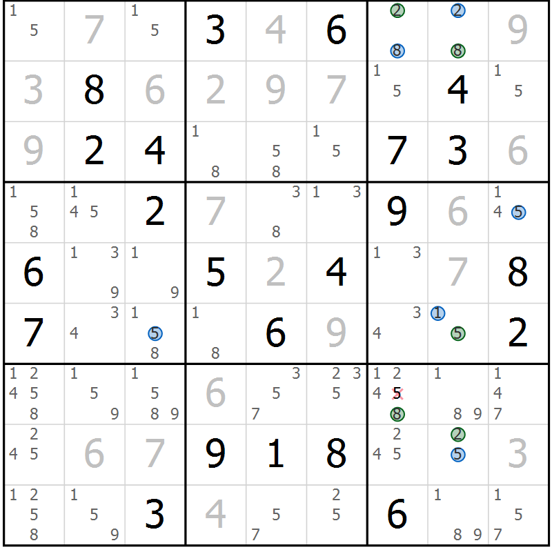 Position des candidats pour la solution de la Gr 1 page 4 du magazine de sudoku Suprême n° 027