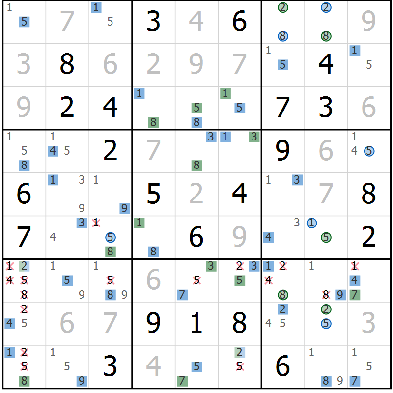 Position des candidats pour la solution de la Gr 1 page 4 du magazine de sudoku Suprême n° 027