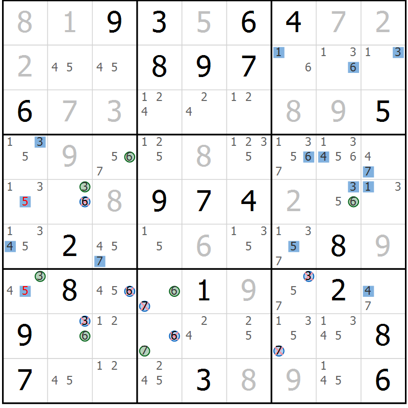 Position des candidats pour la solution de la Gr 12 page 15 du magazine de sudoku Suprême n° 027