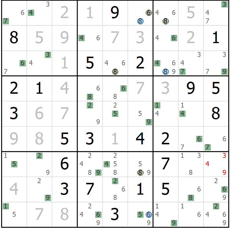 Position des candidats pour la solution de la Gr 14 page 17 du magazine de sudoku Suprême n° 027