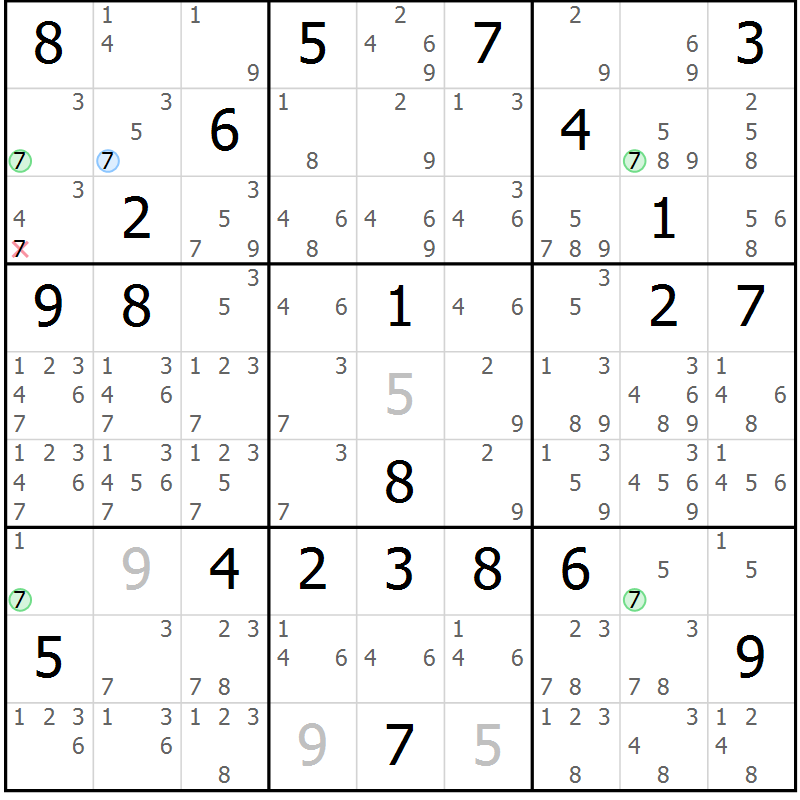 Position des candidats pour la solution de la Gr 16 page 19 du magazine de sudoku Suprême n° 027