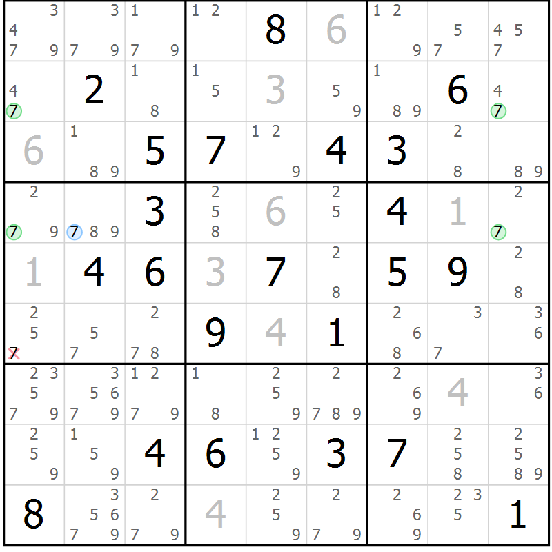 Position des candidats pour la solution de la Gr 17 page 20 du magazine de sudoku Suprême n° 027