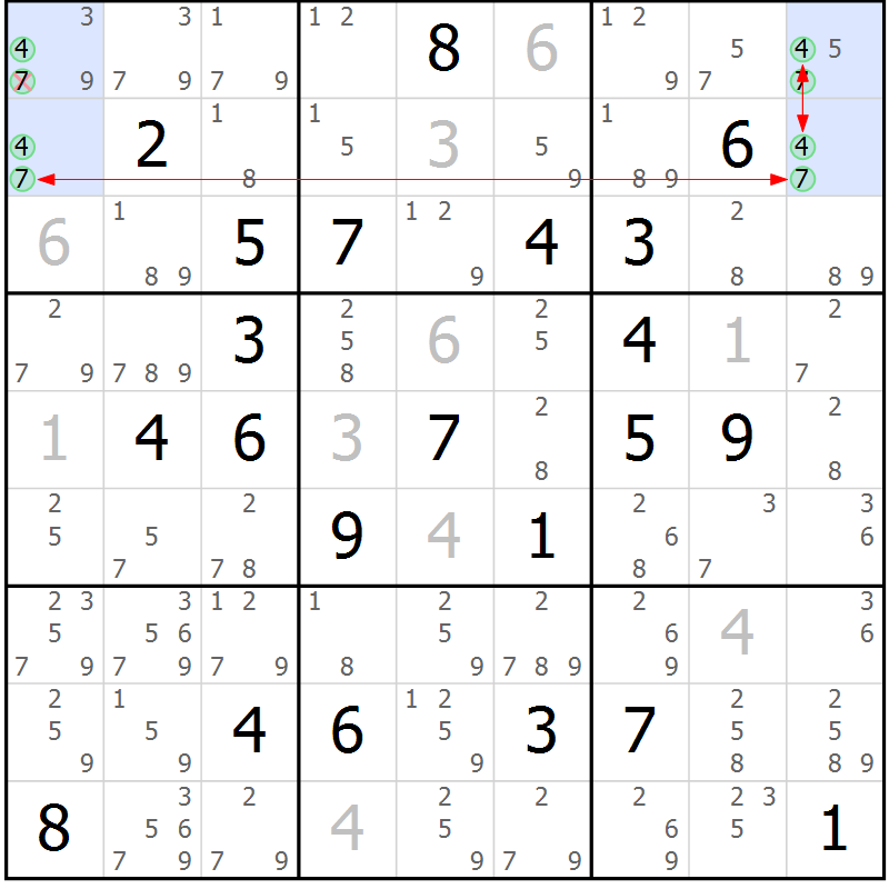 Position des candidats pour la solution de la Gr 17 page 20 du magazine de sudoku Suprême n° 027