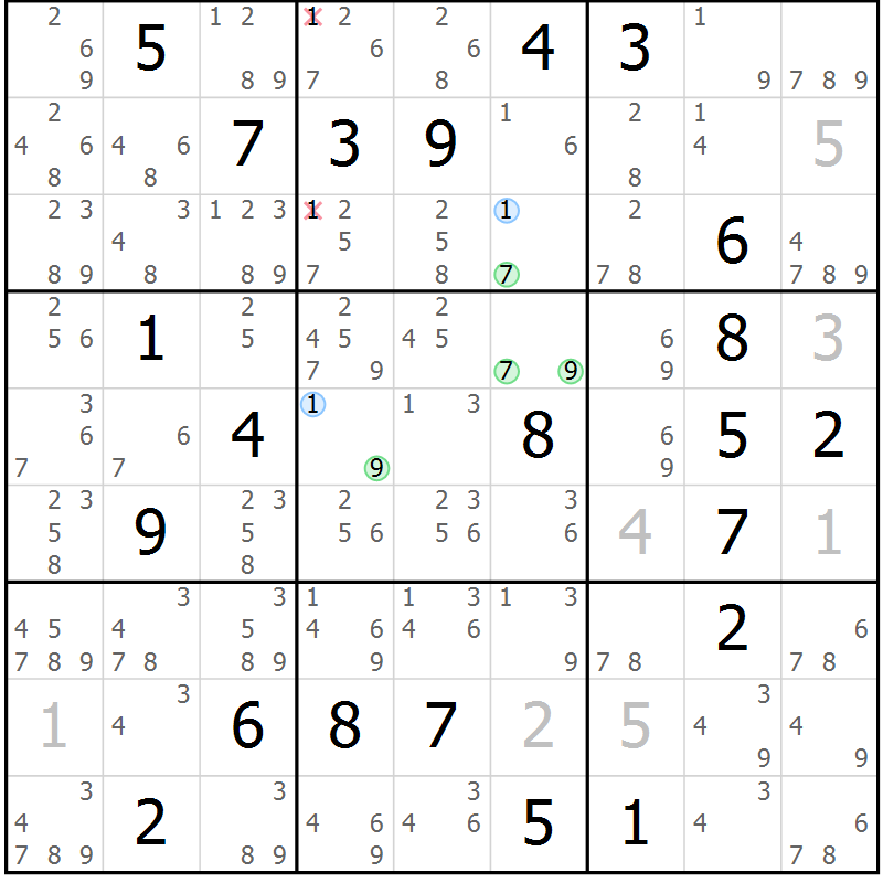 Position des candidats pour la solution de la Gr 2 page 5 du magazine de sudoku Suprême n° 027