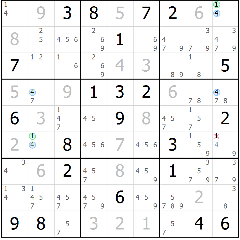 Position des candidats pour la solution de la Gr 20 page 23 du magazine de sudoku Suprême n° 027