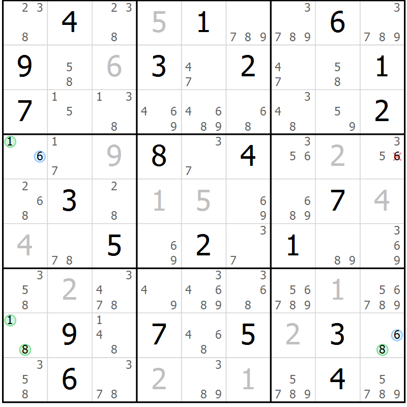 Position des candidats pour la solution de la Gr 22 page 25 du magazine de sudoku Suprême n° 027