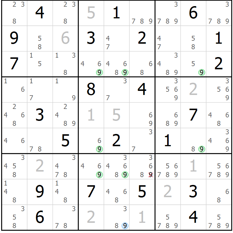 Position des candidats pour la solution de la Gr 22 page 25 du magazine de sudoku Suprême n° 027