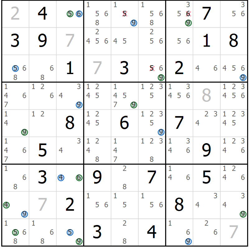 Position des candidats pour la solution de la Gr 26 page 29 du magazine de sudoku Suprême n° 027