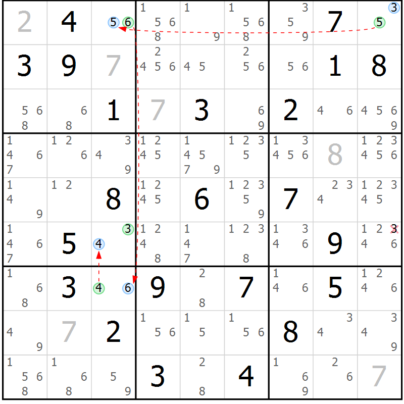 Position des candidats pour la solution de la Gr 26 page 29 du magazine de sudoku Suprême n° 027