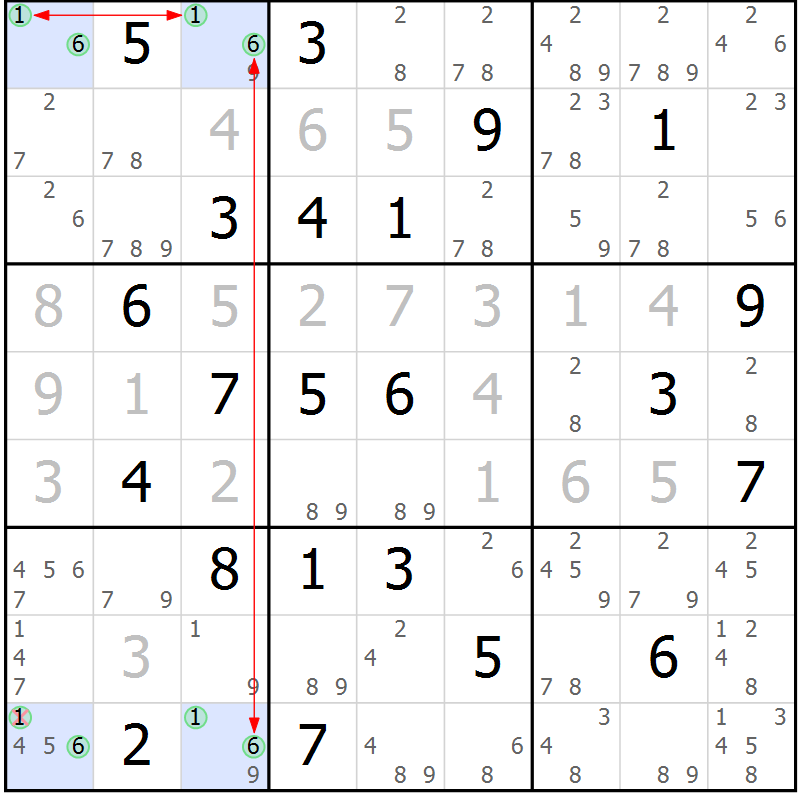 Position des candidats pour la solution de la Gr 27 page 30 du magazine de sudoku Suprême n° 027