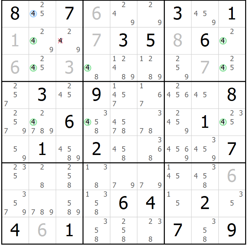Position des candidats pour la solution de la Gr 29 page 32 du magazine de sudoku Suprême n° 027