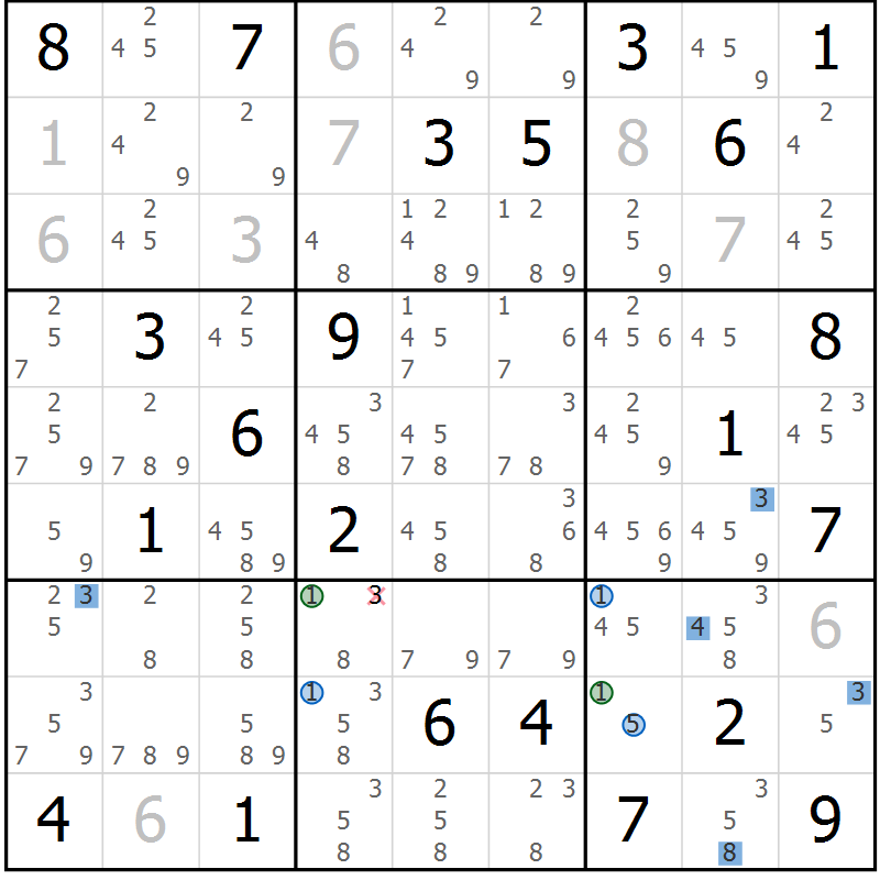 Position des candidats pour la solution de la Gr 29 page 32 du magazine de sudoku Suprême n° 027