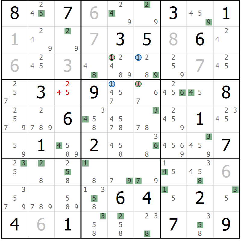 Position des candidats pour la solution de la Gr 29 page 32 du magazine de sudoku Suprême n° 027