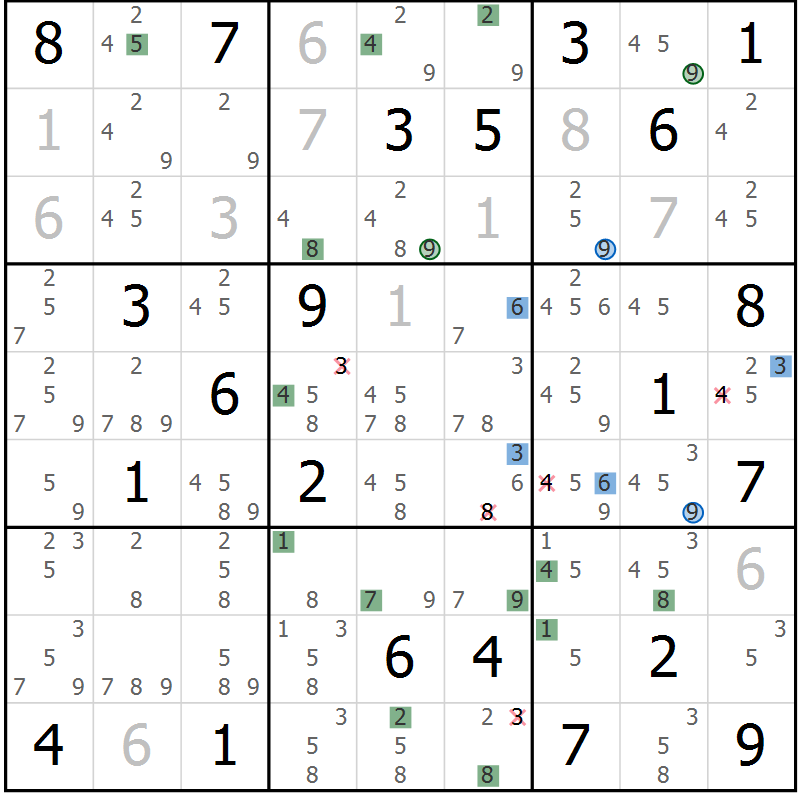 Position des candidats pour la solution de la Gr 29 page 32 du magazine de sudoku Suprême n° 027