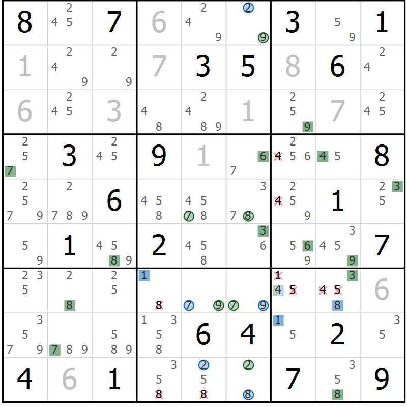 Position des candidats pour la solution de la Gr 29 page 32 du magazine de sudoku Suprême n° 027