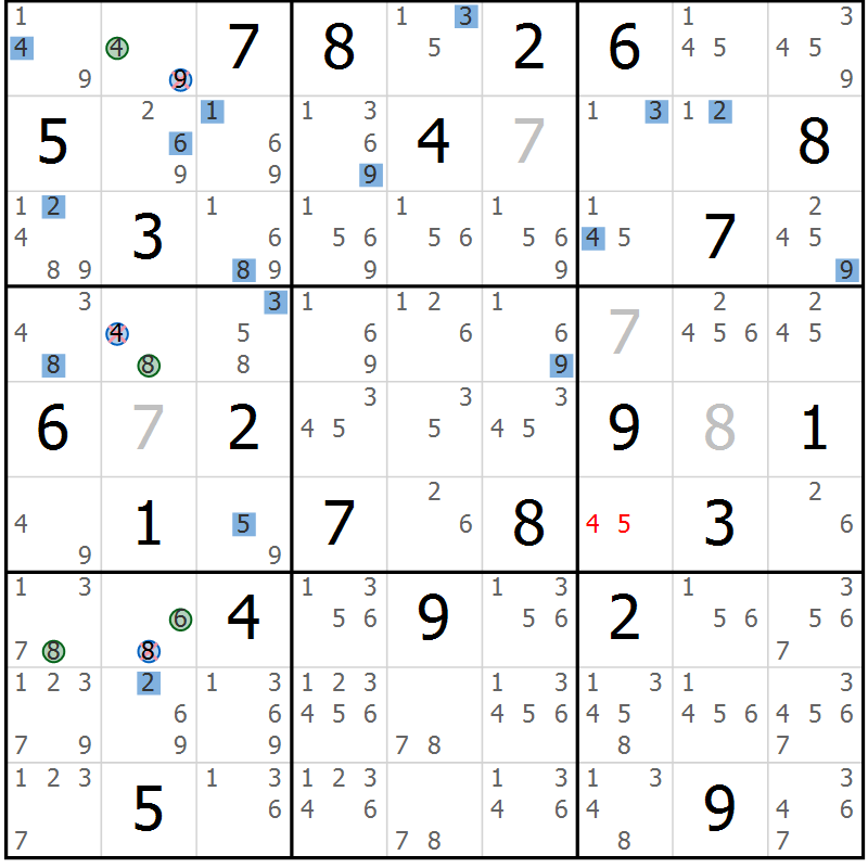 Position des candidats pour la solution de la Gr 3 page 6 du magazine de sudoku Suprême n° 027