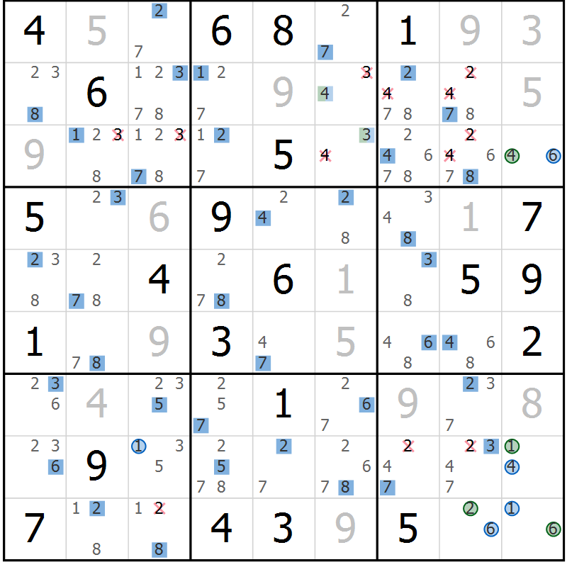 Position des candidats pour la solution de la Gr 30 page 33 du magazine de sudoku Suprême n° 027