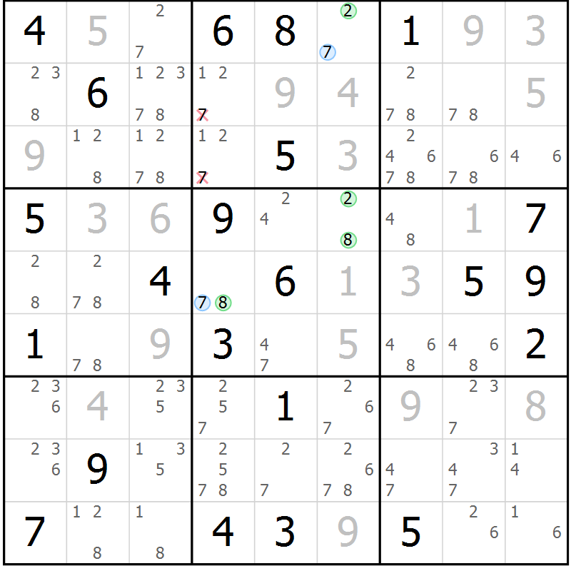 Position des candidats pour la solution de la Gr 30 page 33 du magazine de sudoku Suprême n° 027