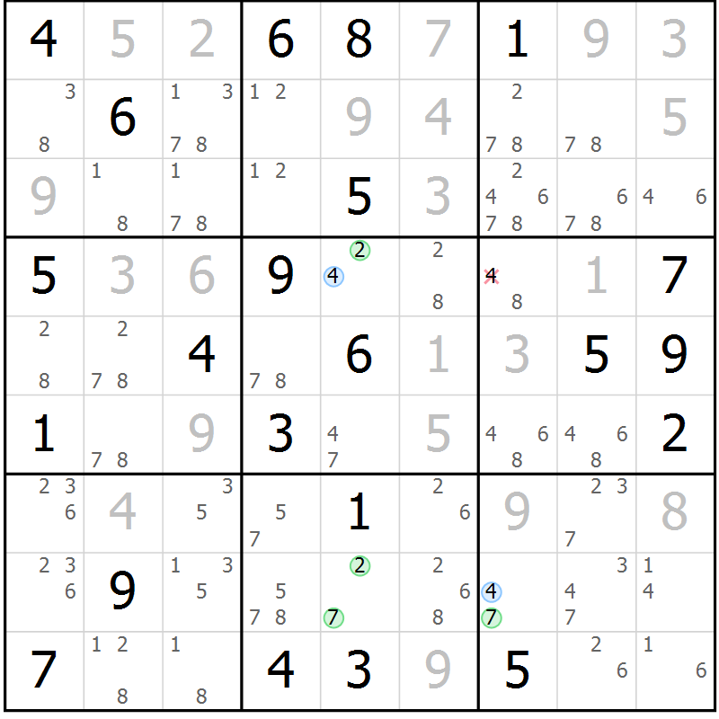 Position des candidats pour la solution de la Gr 30 page 33 du magazine de sudoku Suprême n° 027