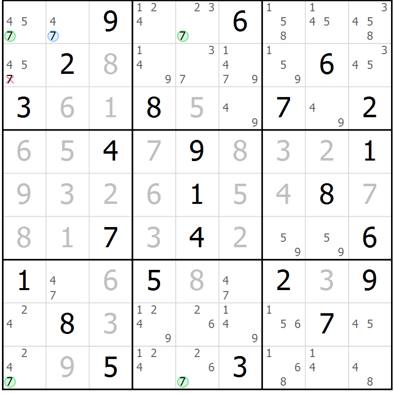 Position des candidats pour la solution de la Gr 32 page 35 du magazine de sudoku Suprême n° 027