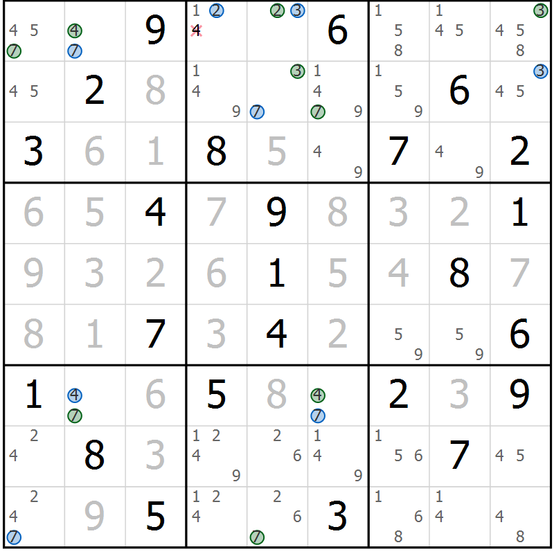 Position des candidats pour la solution de la Gr 32 page 35 du magazine de sudoku Suprême n° 027
