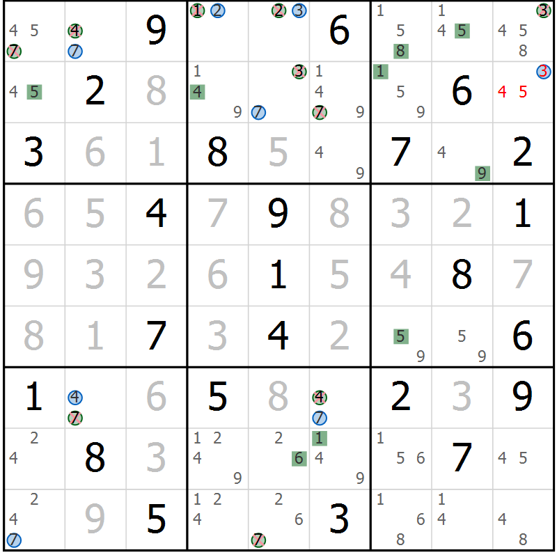 Position des candidats pour la solution de la Gr 32 page 35 du magazine de sudoku Suprême n° 027