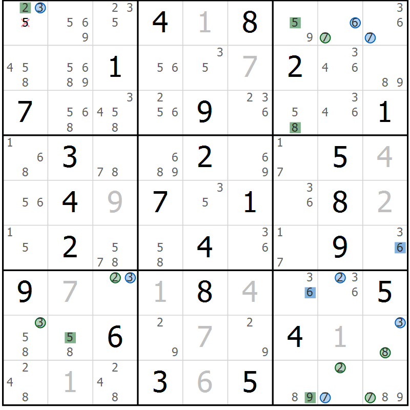 Position des candidats pour la solution de la Gr 35 page 38 du magazine de sudoku Suprême n° 027
