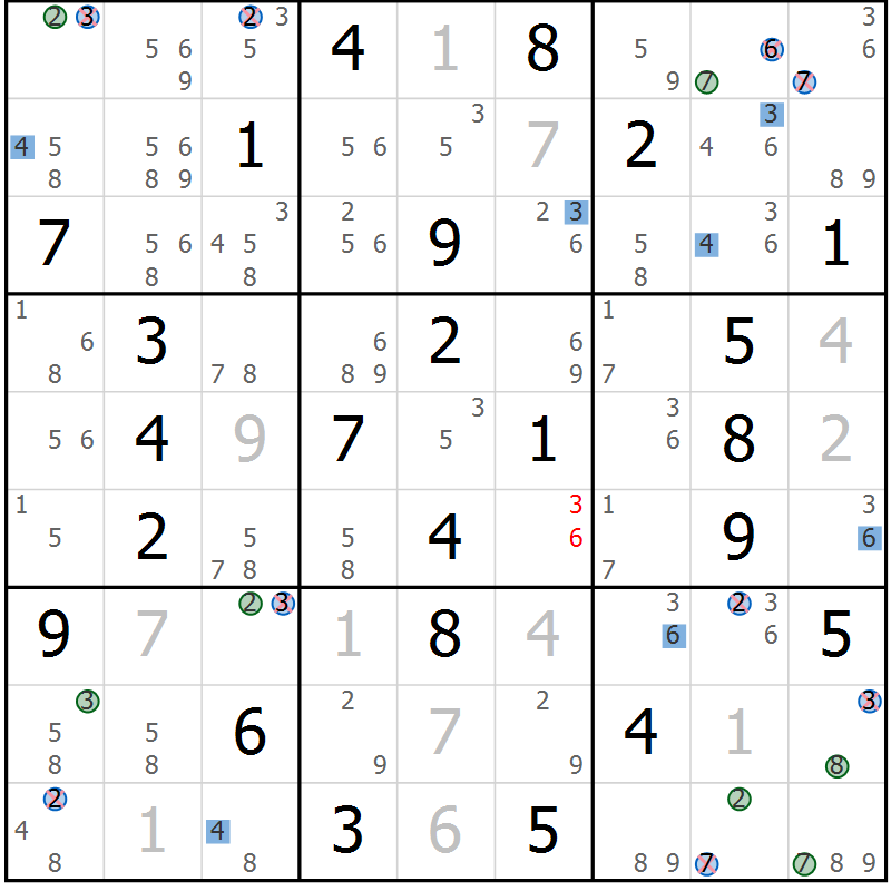 Position des candidats pour la solution de la Gr 35 page 38 du magazine de sudoku Suprême n° 027