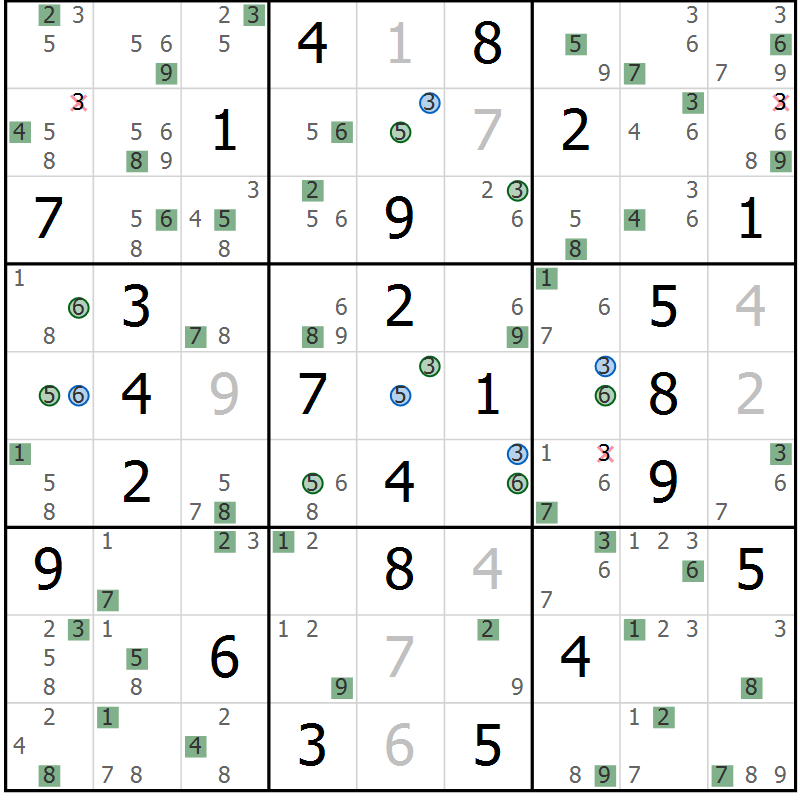Position des candidats pour la solution de la Gr 35 page 38 du magazine de sudoku Suprême n° 027
