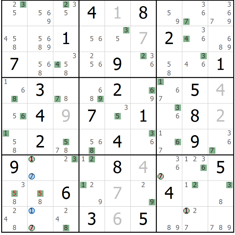 Position des candidats pour la solution de la Gr 35 page 38 du magazine de sudoku Suprême n° 027