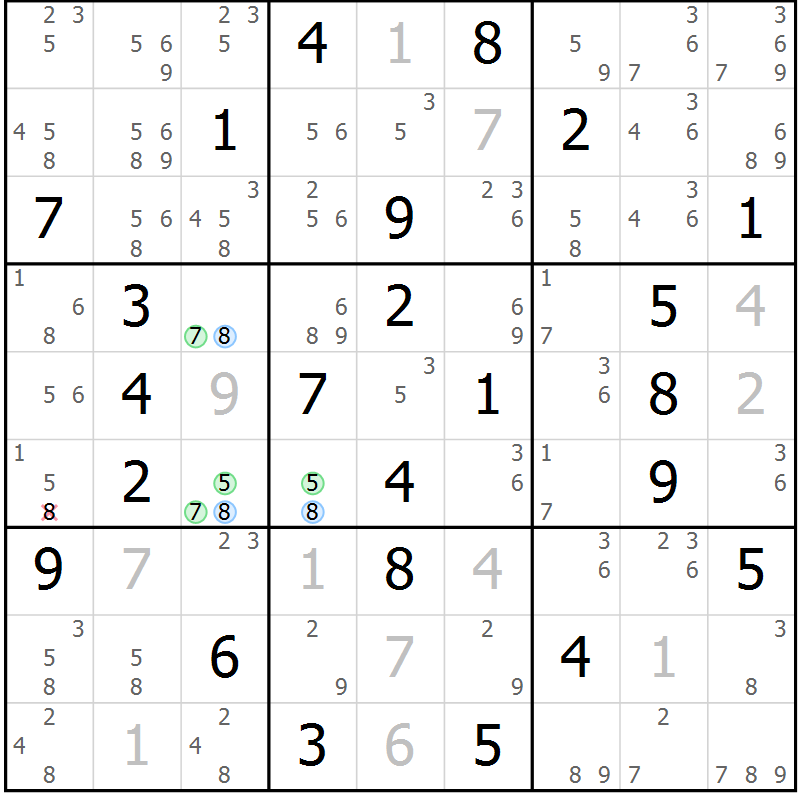Position des candidats pour la solution de la Gr 35 page 38 du magazine de sudoku Suprême n° 027