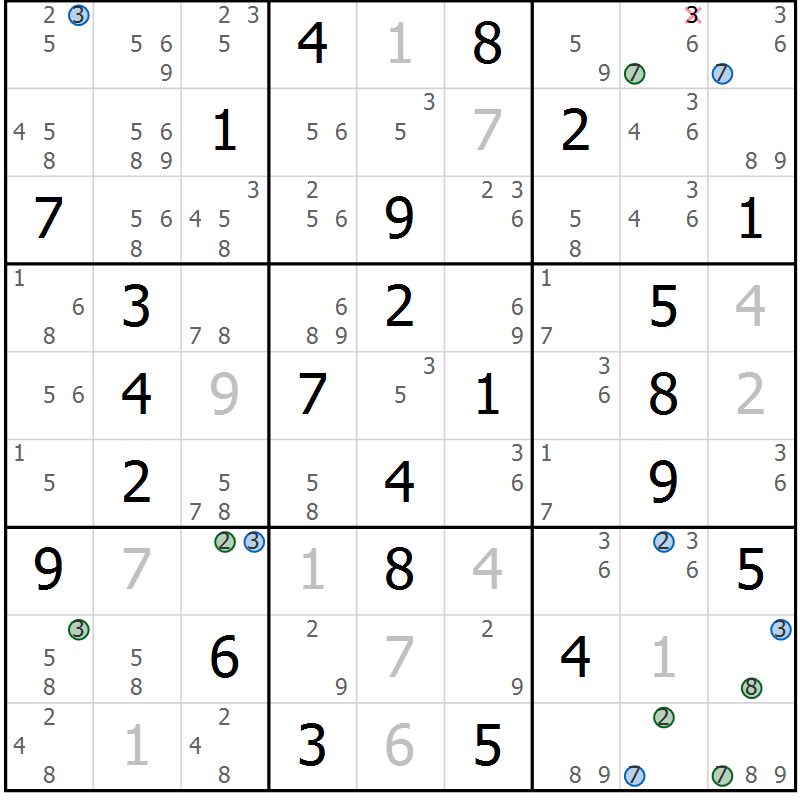 Position des candidats pour la solution de la Gr 35 page 38 du magazine de sudoku Suprême n° 027