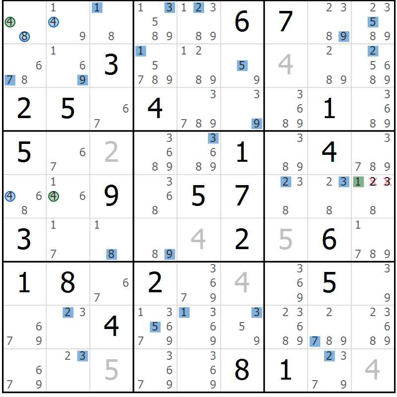 Position des candidats pour la solution de la Gr 36 page 39 du magazine de sudoku Suprême n° 027