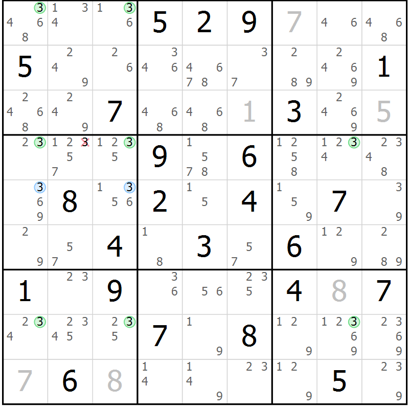 Position des candidats pour la solution de la Gr 37 page 40 du magazine de sudoku Suprême n° 027
