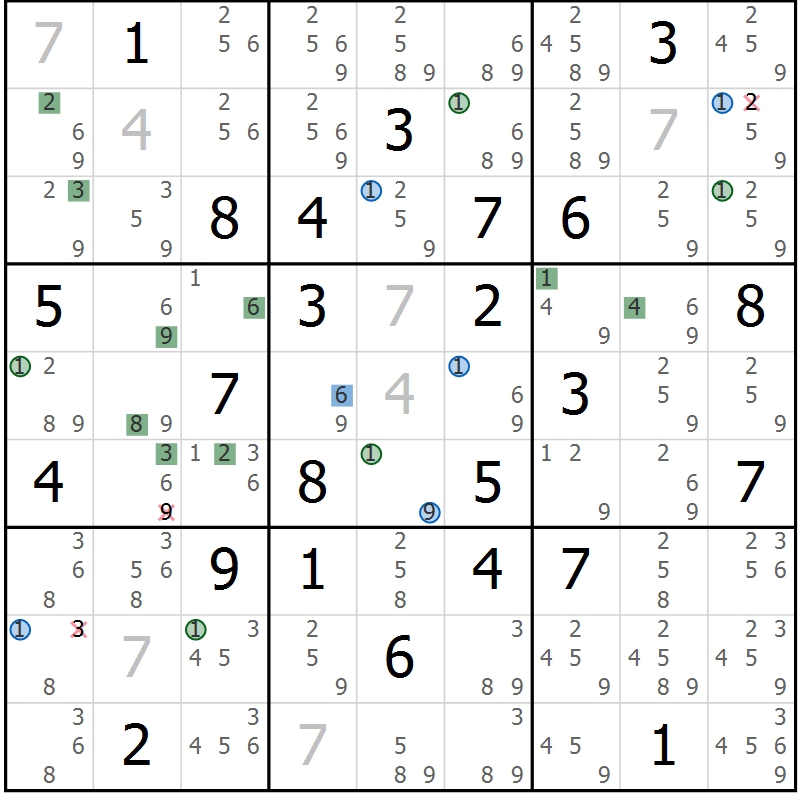 Position des candidats pour la solution de la Gr 38 page 41 du magazine de sudoku Suprême n° 027