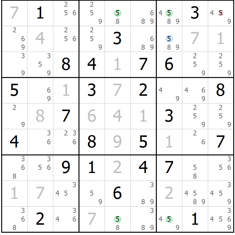 Position des candidats pour la solution de la Gr 38 page 41 du magazine de sudoku Suprême n° 027