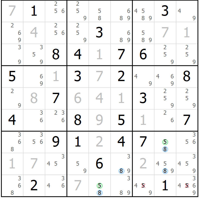 Position des candidats pour la solution de la Gr 38 page 41 du magazine de sudoku Suprême n° 027