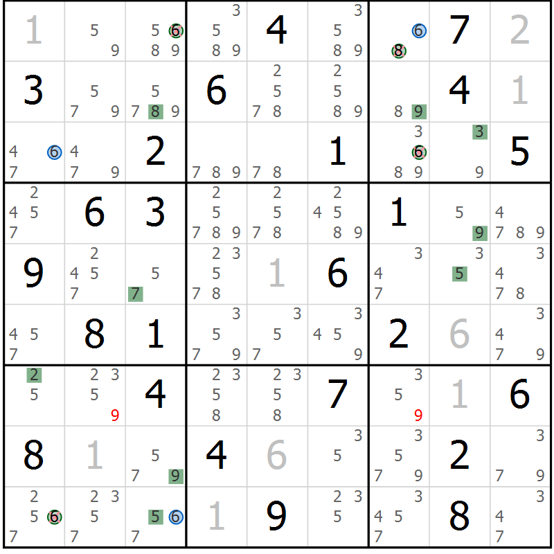 Position des candidats pour la solution de la Gr 39 page 42 du magazine de sudoku Suprême n° 027
