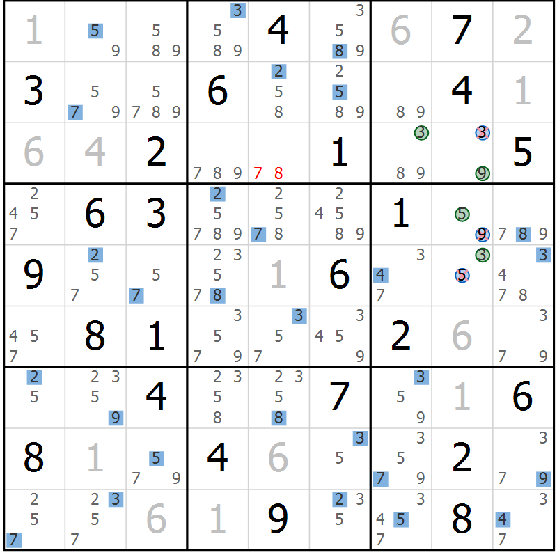 Position des candidats pour la solution de la Gr 39 page 42 du magazine de sudoku Suprême n° 027