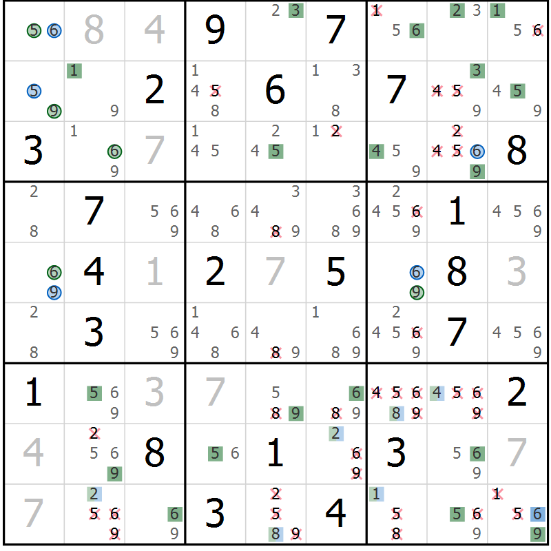 Position des candidats pour la solution de la Gr 4 page 7 du magazine de sudoku Suprême n° 027