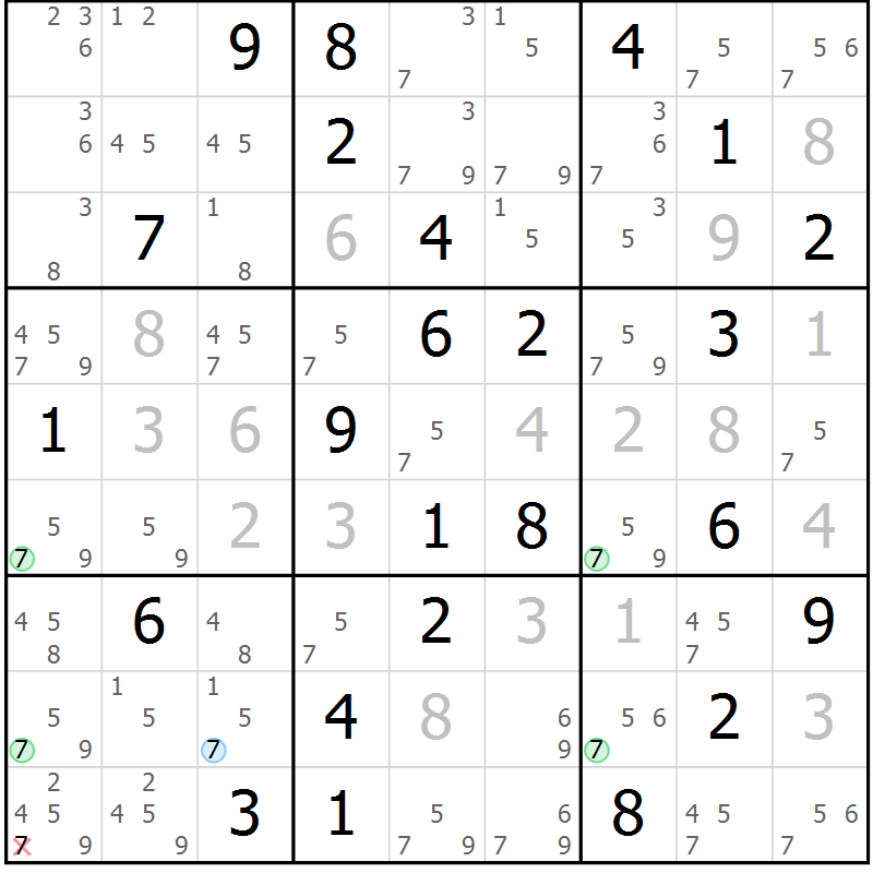 Position des candidats pour la solution de la Gr 40 page 43 du magazine de sudoku Suprême n° 027
