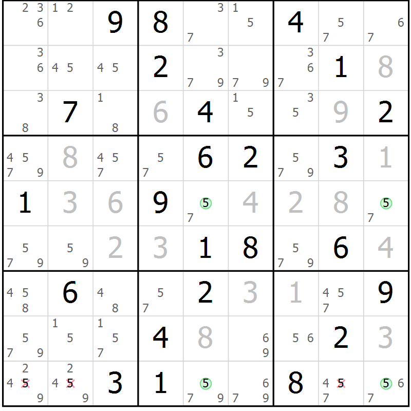 Position des candidats pour la solution de la Gr 40 page 43 du magazine de sudoku Suprême n° 027