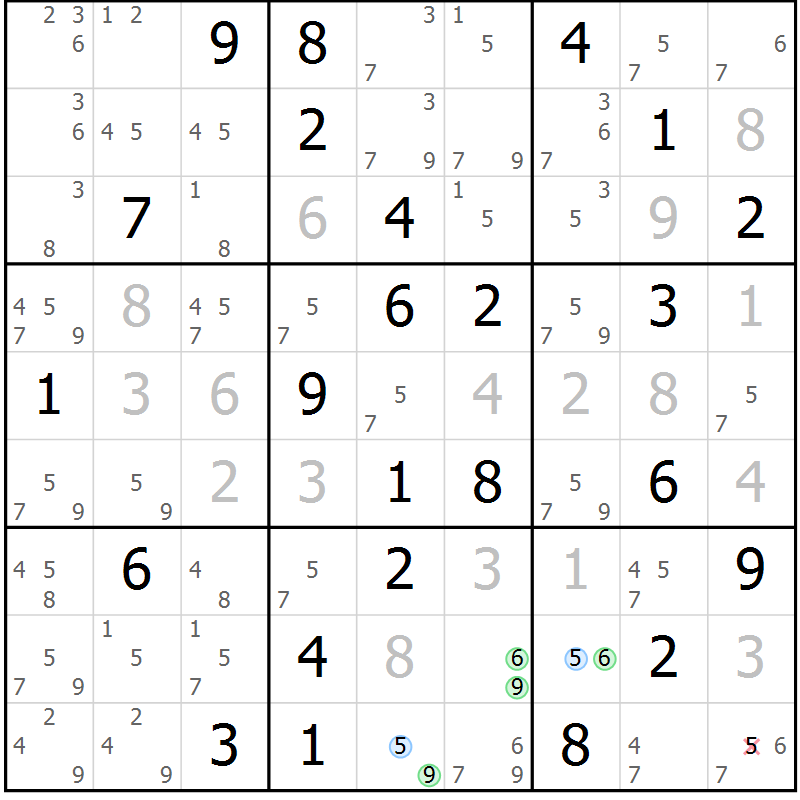 Position des candidats pour la solution de la Gr 40 page 43 du magazine de sudoku Suprême n° 027
