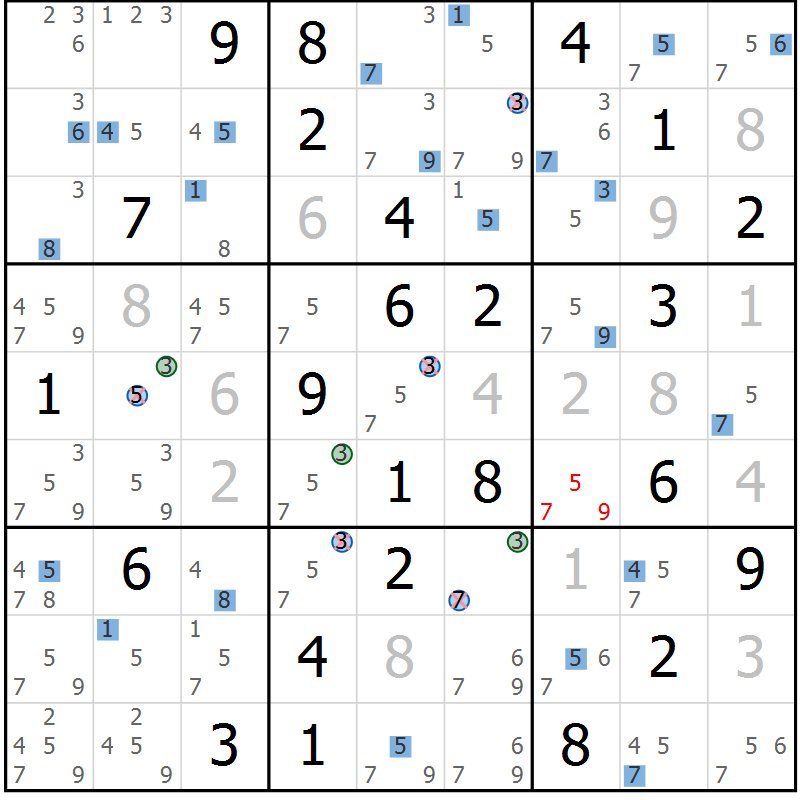 Position des candidats pour la solution de la Gr 40 page 43 du magazine de sudoku Suprême n° 027