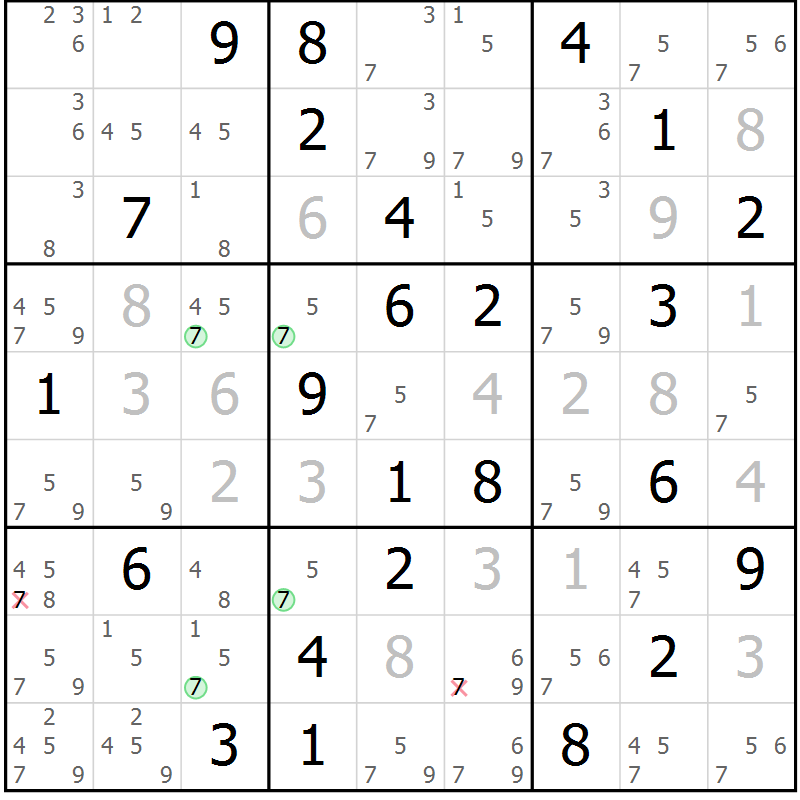 Position des candidats pour la solution de la Gr 40 page 43 du magazine de sudoku Suprême n° 027