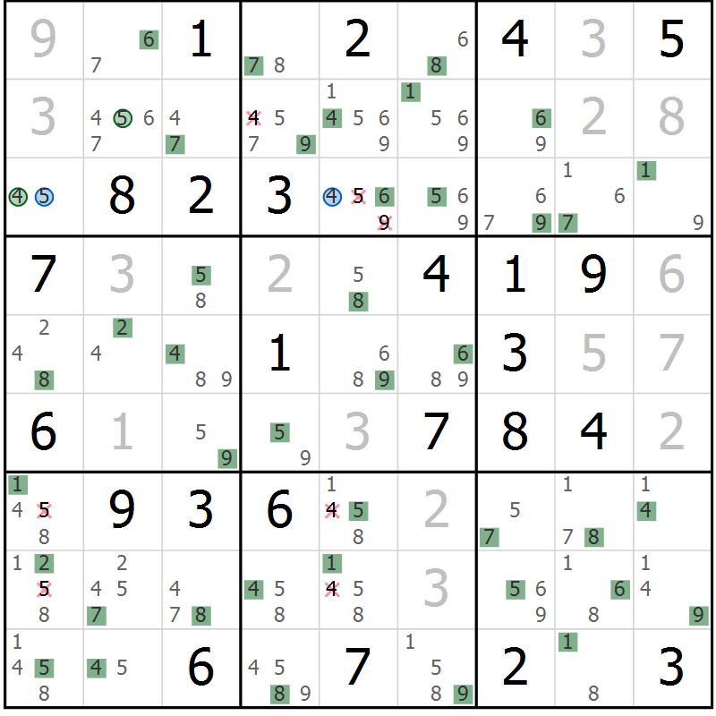Position des candidats pour la solution de la Gr 41 page 44 du magazine de sudoku Suprême n° 027