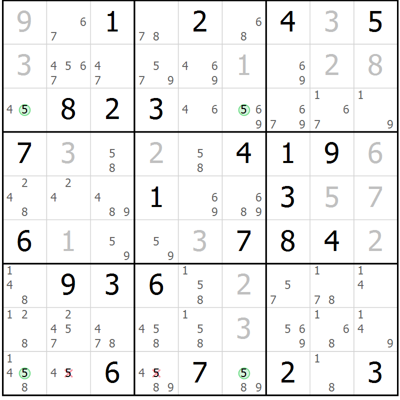 Position des candidats pour la solution de la Gr 41 page 44 du magazine de sudoku Suprême n° 027