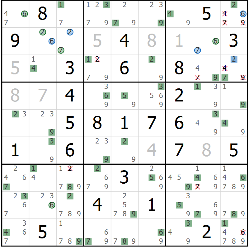Position des candidats pour la solution de la Gr 42 page 45 du magazine de sudoku Suprême n° 027