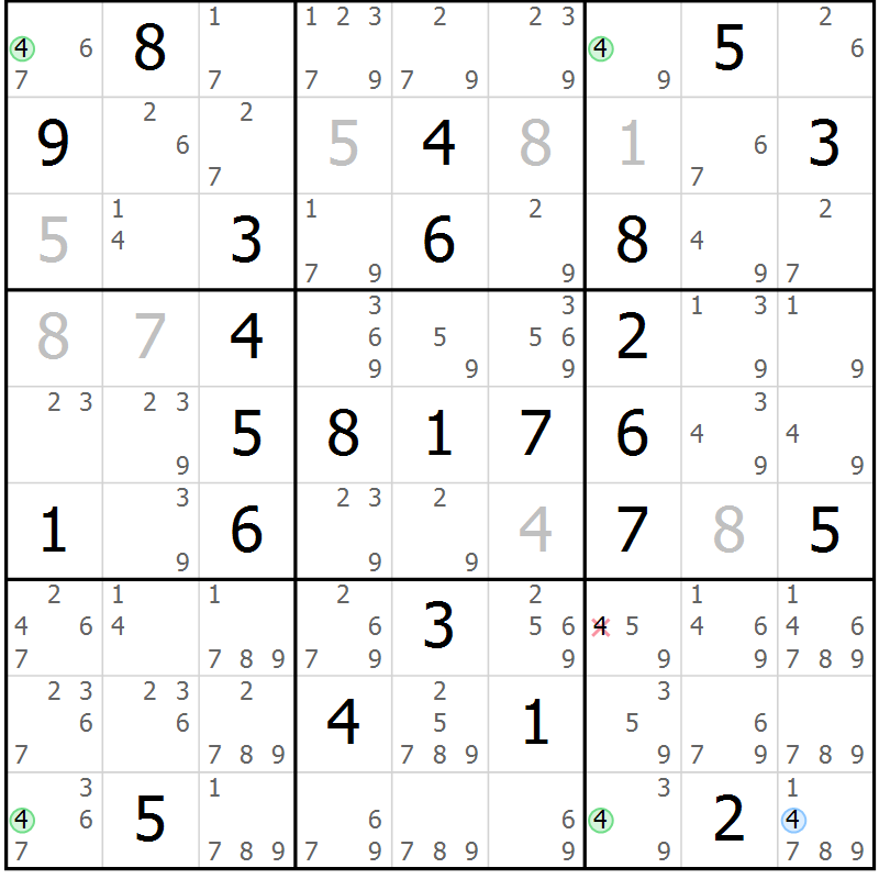 Position des candidats pour la solution de la Gr 42 page 45 du magazine de sudoku Suprême n° 027