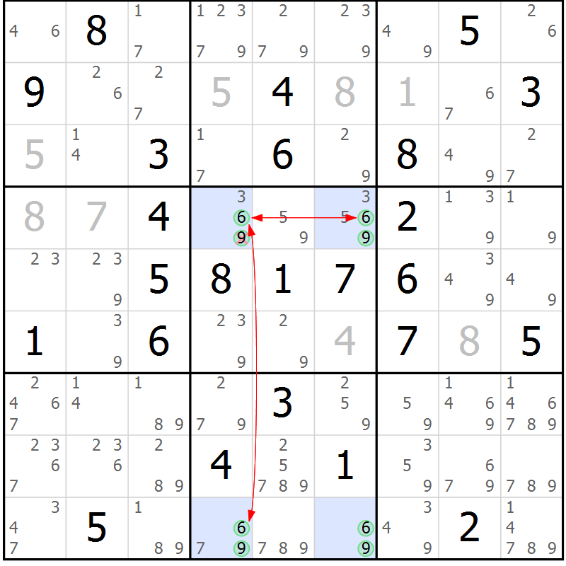 Position des candidats pour la solution de la Gr 42 page 45 du magazine de sudoku Suprême n° 027